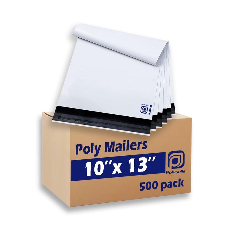 POLYSELLS 500 Pack 10x13 Inch Poly Mailers Shipping Envelopes, Strong Adhesive Sealing, Waterproof, and Tear-resistant Postal Mailing Bags for Clothing, Books, and Accessories White - Image 1